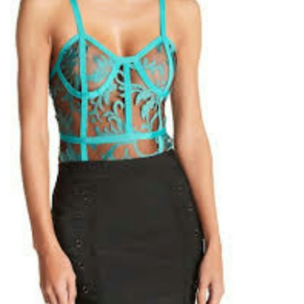 Wow Couture lace bodysuit top L Teal